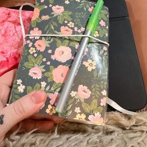 Handmade Laminated Junk Journal Floral Notebook with Green Pen ready to use
